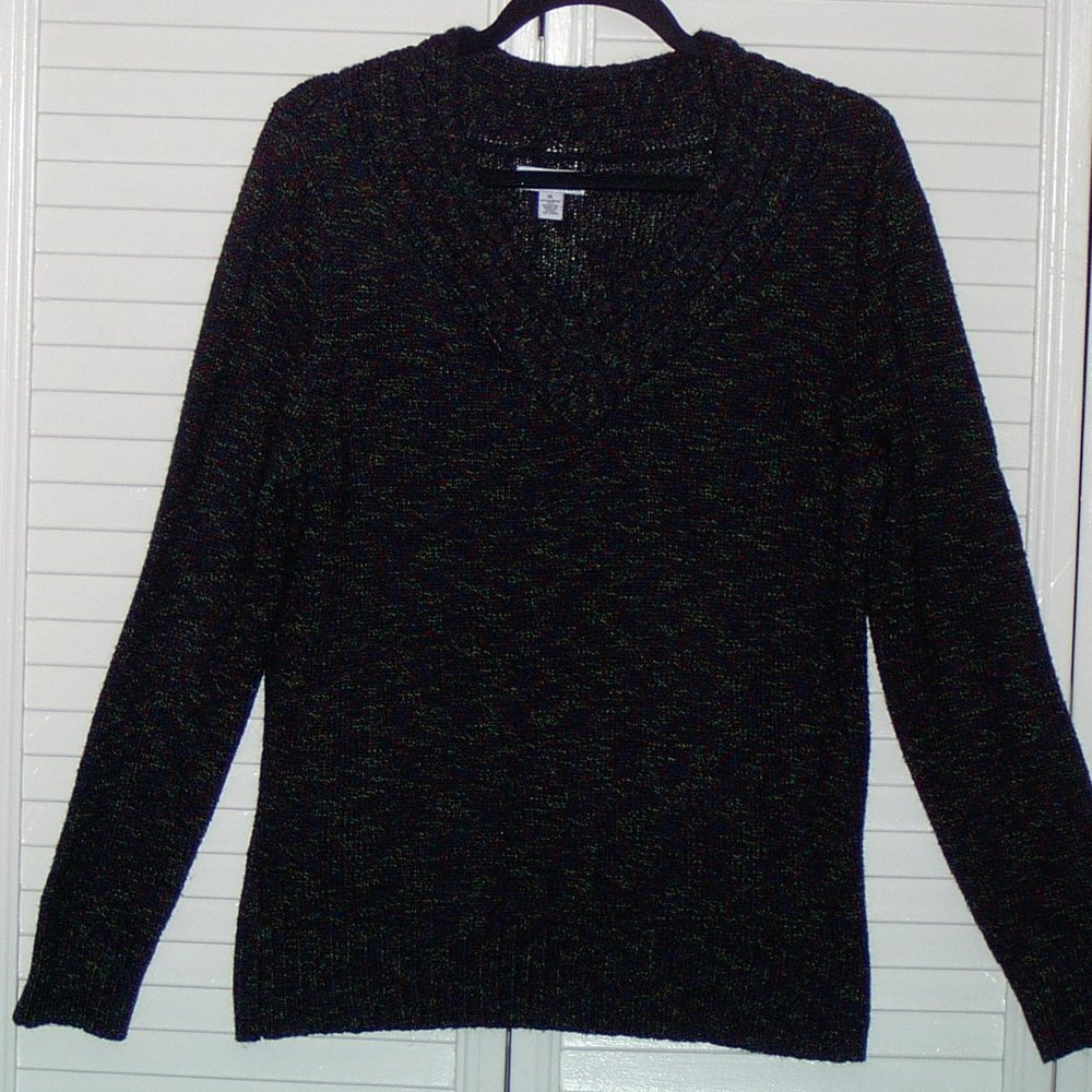 Kim Rogers Women XL Black Sweater W/ Multi Colors